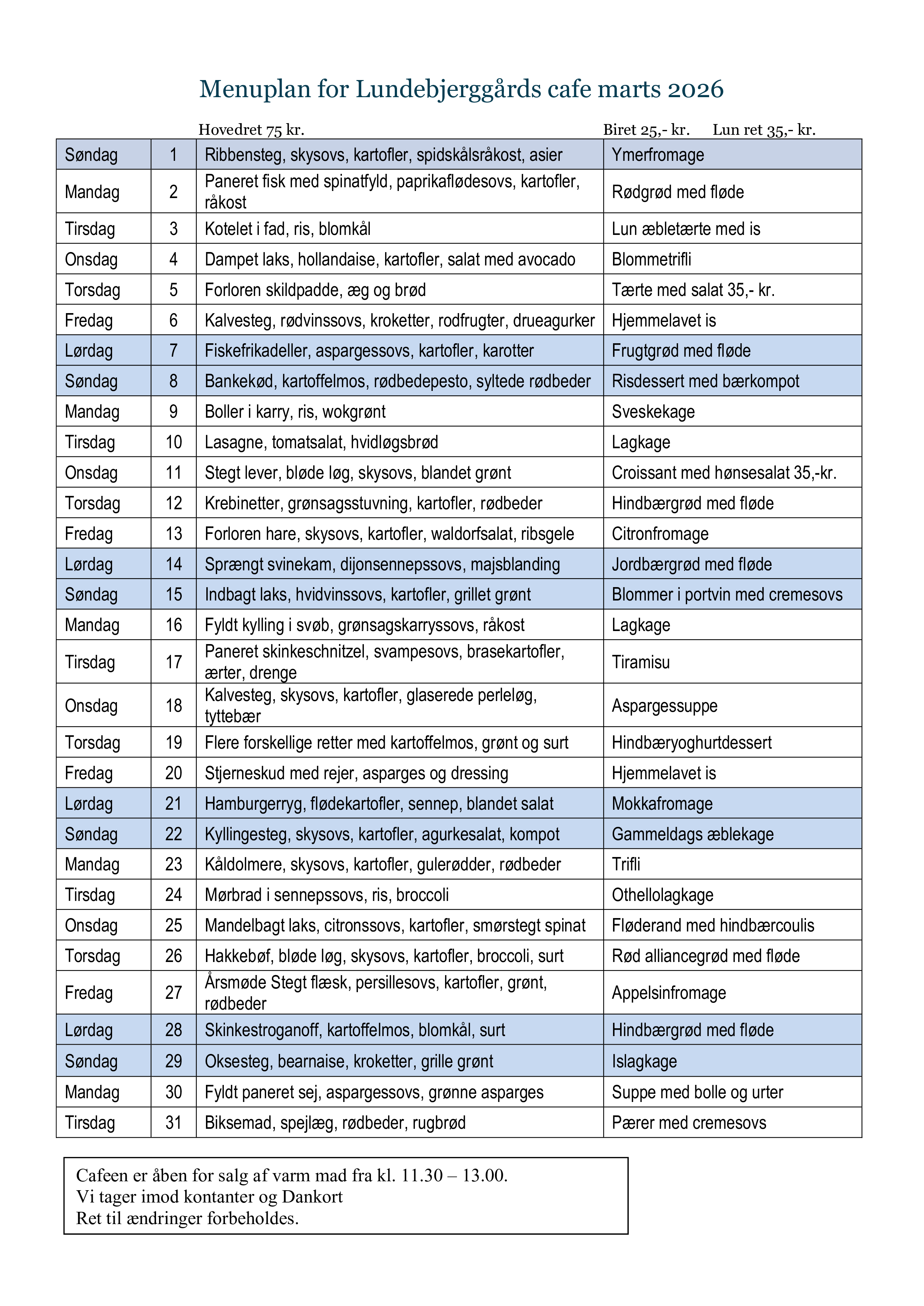 Menuplan Cafeen Menuplan marts